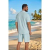 image:imageCOOFANDY Mens 2 Piece Outfit Casual Short Sleeve Button Down Shirt and Beach Shorts Set Summer Vacation Outfits for MenLight Blue