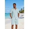 image:imageCOOFANDY Mens 2 Piece Outfit Casual Short Sleeve Button Down Shirt and Beach Shorts Set Summer Vacation Outfits for MenLight Blue