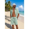 image:imageCOOFANDY Mens 2 Piece Outfit Casual Short Sleeve Button Down Shirt and Beach Shorts Set Summer Vacation Outfits for MenLight Green
