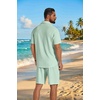 image:imageCOOFANDY Mens 2 Piece Outfit Casual Short Sleeve Button Down Shirt and Beach Shorts Set Summer Vacation Outfits for MenLight Green