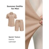 image:imageCOOFANDY Mens 2 Piece Outfit Casual Short Sleeve Button Down Shirt and Beach Shorts Set Summer Vacation Outfits for MenLight Khaki