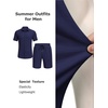 image:imageCOOFANDY Mens 2 Piece Outfit Casual Short Sleeve Button Down Shirt and Beach Shorts Set Summer Vacation Outfits for MenNavy Blue