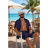 image:imageCOOFANDY Mens 2 Piece Outfit Casual Short Sleeve Button Down Shirt and Beach Shorts Set Summer Vacation Outfits for MenNavy Blue