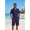 image:imageCOOFANDY Mens 2 Piece Outfit Casual Short Sleeve Button Down Shirt and Beach Shorts Set Summer Vacation Outfits for MenNavy Blue
