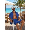 image:imageCOOFANDY Mens 2 Piece Outfit Casual Short Sleeve Button Down Shirt and Beach Shorts Set Summer Vacation Outfits for MenRoyal Blue