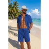 image:imageCOOFANDY Mens 2 Piece Outfit Casual Short Sleeve Button Down Shirt and Beach Shorts Set Summer Vacation Outfits for MenRoyal Blue
