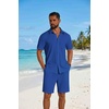 image:imageCOOFANDY Mens 2 Piece Outfit Casual Short Sleeve Button Down Shirt and Beach Shorts Set Summer Vacation Outfits for MenRoyal Blue