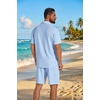 image:imageCOOFANDY Mens 2 Piece Outfit Casual Short Sleeve Button Down Shirt and Beach Shorts Set Summer Vacation Outfits for MenWhite Blue Stripe