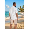 image:imageCOOFANDY Mens 2 Piece Outfit Casual Short Sleeve Button Down Shirt and Beach Shorts Set Summer Vacation Outfits for MenWhiteLight Khaki