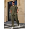 image:imageCOOFANDY Mens 2 Piece Outfits Casual Summer Beach Textured Button Down Shirt Loose Pants SetArmy Green