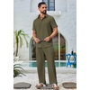 image:imageCOOFANDY Mens 2 Piece Outfits Casual Summer Beach Textured Button Down Shirt Loose Pants SetArmy Green
