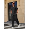 image:imageCOOFANDY Mens 2 Piece Outfits Casual Summer Beach Textured Button Down Shirt Loose Pants SetBlack