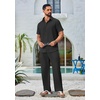 image:imageCOOFANDY Mens 2 Piece Outfits Casual Summer Beach Textured Button Down Shirt Loose Pants SetBlack