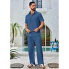 image:imageCOOFANDY Mens 2 Piece Outfits Casual Summer Beach Textured Button Down Shirt Loose Pants SetBlue