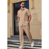 image:imageCOOFANDY Mens 2 Piece Outfits Casual Summer Beach Textured Button Down Shirt Loose Pants SetKhaki