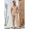image:imageCOOFANDY Mens 2 Piece Outfits Casual Summer Beach Textured Button Down Shirt Loose Pants SetKhaki