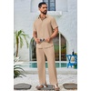 image:imageCOOFANDY Mens 2 Piece Outfits Casual Summer Beach Textured Button Down Shirt Loose Pants SetKhaki