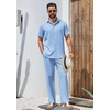 image:imageCOOFANDY Mens 2 Piece Outfits Casual Summer Beach Textured Button Down Shirt Loose Pants SetLight Blue