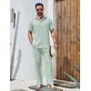 image:imageCOOFANDY Mens 2 Piece Outfits Casual Summer Beach Textured Button Down Shirt Loose Pants SetLight Green
