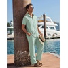 image:imageCOOFANDY Mens 2 Piece Outfits Casual Summer Beach Textured Button Down Shirt Loose Pants SetLight Green