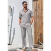 image:imageCOOFANDY Mens 2 Piece Outfits Casual Summer Beach Textured Button Down Shirt Loose Pants SetLight Grey