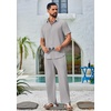 image:imageCOOFANDY Mens 2 Piece Outfits Casual Summer Beach Textured Button Down Shirt Loose Pants SetLight Grey