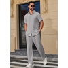 image:imageCOOFANDY Mens 2 Piece Outfits Casual Summer Beach Textured Button Down Shirt Loose Pants SetLight Grey