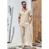 image:imageCOOFANDY Mens 2 Piece Outfits Casual Summer Beach Textured Button Down Shirt Loose Pants SetLight Khaki