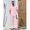 image:imageCOOFANDY Mens 2 Piece Outfits Casual Summer Beach Textured Button Down Shirt Loose Pants SetLight Pink