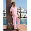 image:imageCOOFANDY Mens 2 Piece Outfits Casual Summer Beach Textured Button Down Shirt Loose Pants SetLight Pink