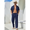 image:imageCOOFANDY Mens 2 Piece Outfits Casual Summer Beach Textured Button Down Shirt Loose Pants SetNavy Blue