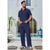 image:imageCOOFANDY Mens 2 Piece Outfits Casual Summer Beach Textured Button Down Shirt Loose Pants SetNavy Blue