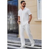 image:imageCOOFANDY Mens 2 Piece Outfits Casual Summer Beach Textured Button Down Shirt Loose Pants SetWhite