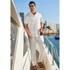 image:imageCOOFANDY Mens 2 Piece Outfits Casual Summer Beach Textured Button Down Shirt Loose Pants SetWhite