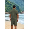 image:imageCOOFANDY Mens 2 Piece Outfits Cuban Guayabera Short Sleeve Shirts and Shorts Summer Beach Vacation Sets for MenArmy Green