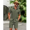 image:imageCOOFANDY Mens 2 Piece Outfits Cuban Guayabera Short Sleeve Shirts and Shorts Summer Beach Vacation Sets for MenArmy Green