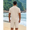 image:imageCOOFANDY Mens 2 Piece Outfits Cuban Guayabera Short Sleeve Shirts and Shorts Summer Beach Vacation Sets for MenBeige