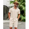 image:imageCOOFANDY Mens 2 Piece Outfits Cuban Guayabera Short Sleeve Shirts and Shorts Summer Beach Vacation Sets for MenBeige