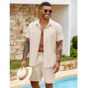 image:imageCOOFANDY Mens 2 Piece Outfits Cuban Guayabera Short Sleeve Shirts and Shorts Summer Beach Vacation Sets for MenBeige