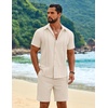 image:imageCOOFANDY Mens 2 Piece Outfits Cuban Guayabera Short Sleeve Shirts and Shorts Summer Beach Vacation Sets for MenBeige
