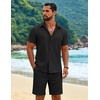 image:imageCOOFANDY Mens 2 Piece Outfits Cuban Guayabera Short Sleeve Shirts and Shorts Summer Beach Vacation Sets for MenBlack