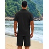 image:imageCOOFANDY Mens 2 Piece Outfits Cuban Guayabera Short Sleeve Shirts and Shorts Summer Beach Vacation Sets for MenBlack