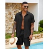 image:imageCOOFANDY Mens 2 Piece Outfits Cuban Guayabera Short Sleeve Shirts and Shorts Summer Beach Vacation Sets for MenBlack