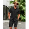 image:imageCOOFANDY Mens 2 Piece Outfits Cuban Guayabera Short Sleeve Shirts and Shorts Summer Beach Vacation Sets for MenBlack