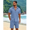 image:imageCOOFANDY Mens 2 Piece Outfits Cuban Guayabera Short Sleeve Shirts and Shorts Summer Beach Vacation Sets for MenDenim Blue