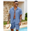 image:imageCOOFANDY Mens 2 Piece Outfits Cuban Guayabera Short Sleeve Shirts and Shorts Summer Beach Vacation Sets for MenDenim Blue