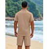 image:imageCOOFANDY Mens 2 Piece Outfits Cuban Guayabera Short Sleeve Shirts and Shorts Summer Beach Vacation Sets for MenKhaki