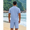 image:imageCOOFANDY Mens 2 Piece Outfits Cuban Guayabera Short Sleeve Shirts and Shorts Summer Beach Vacation Sets for MenLight Blue
