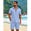 image:imageCOOFANDY Mens 2 Piece Outfits Cuban Guayabera Short Sleeve Shirts and Shorts Summer Beach Vacation Sets for MenLight Blue
