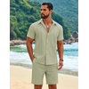 image:imageCOOFANDY Mens 2 Piece Outfits Cuban Guayabera Short Sleeve Shirts and Shorts Summer Beach Vacation Sets for MenLight Green